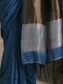 Blue Cotton Saree with Bronze & Silver Pallu